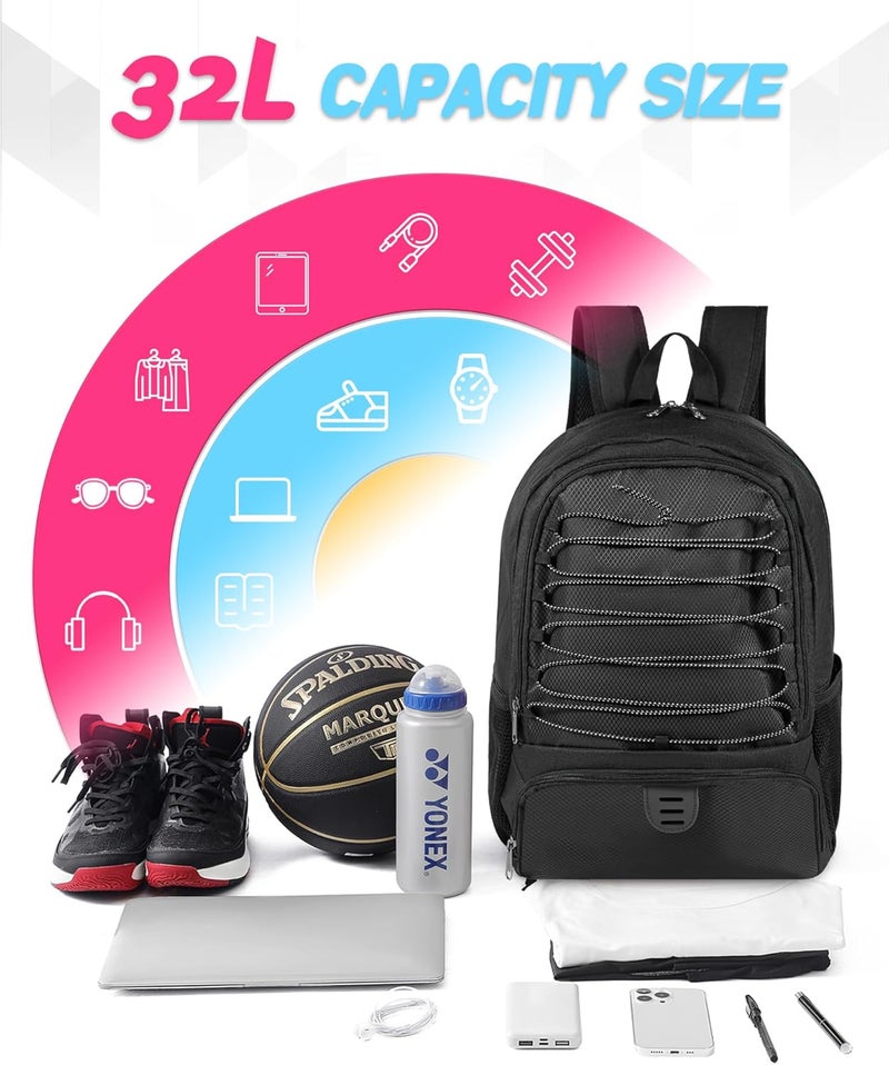 TRAILKICKER Basketball Bag Backpack for Men Women with Ball & Shoes Compartment 30L Capacity Lightweight Breathable Boys Girls Soccer Ball Bag Backpack Fit Volleyball Football Sports Travel School Gym - Image 4